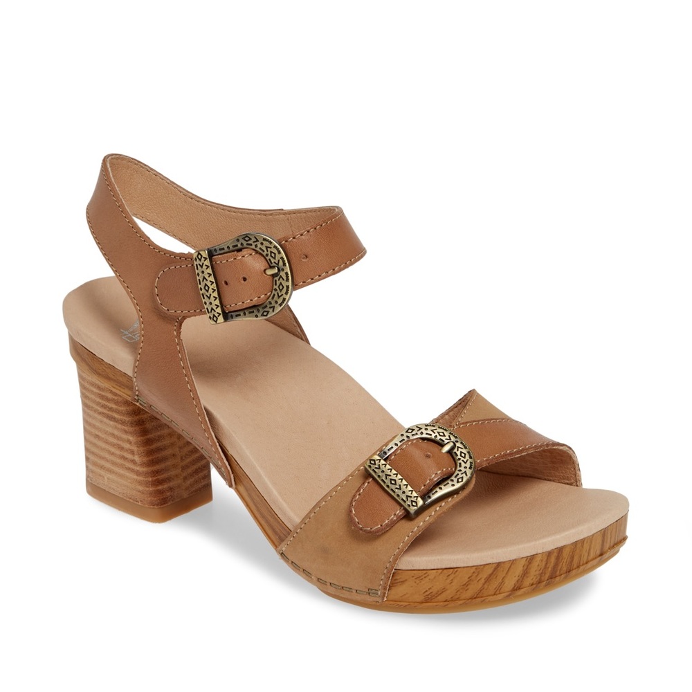 New Dansko 40 Tan Anna Buckle Sandals Block Heel - Picture 6 of 7